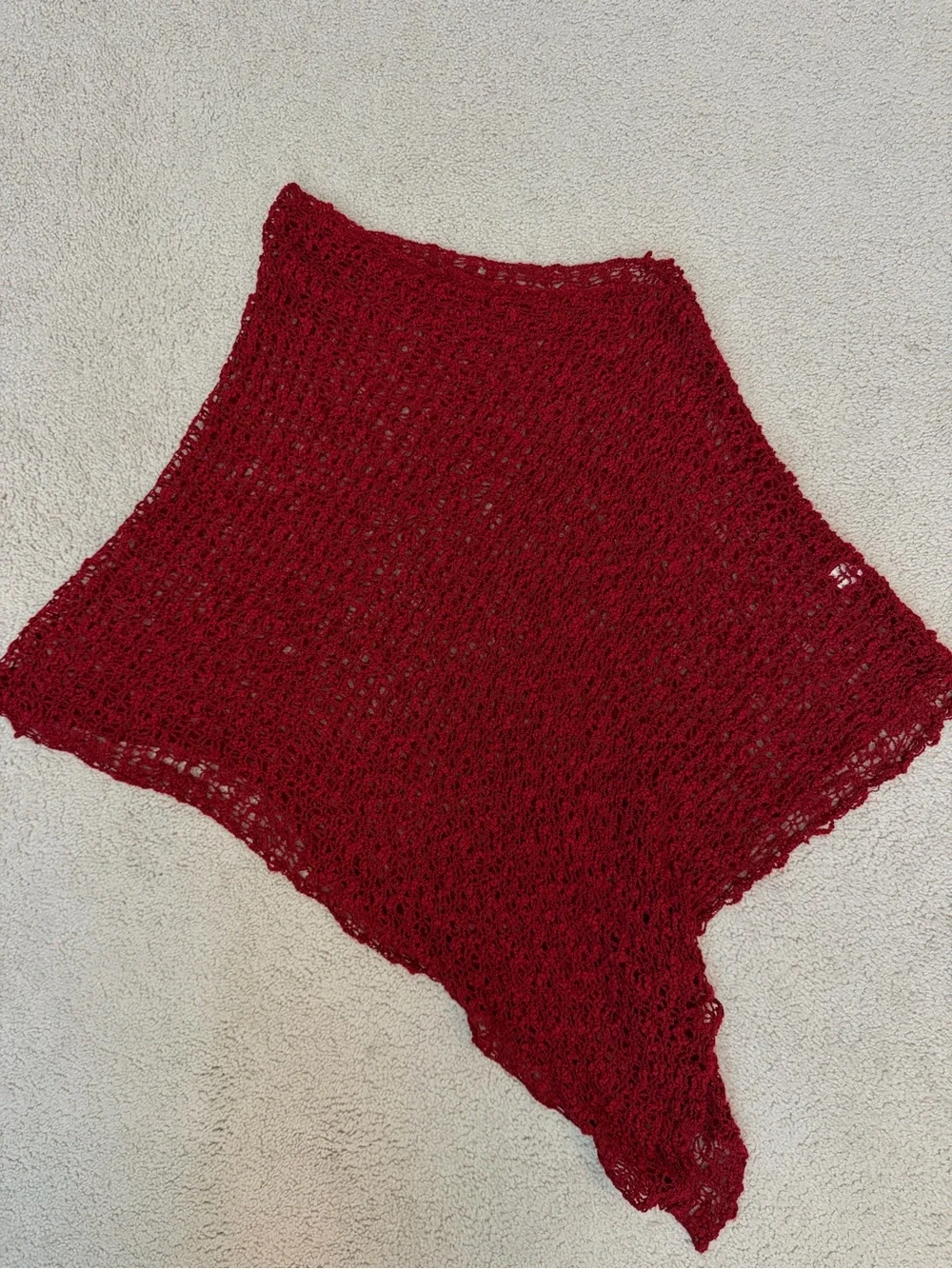 Red Open-Knit Poncho Sweater - Women's Layering Top